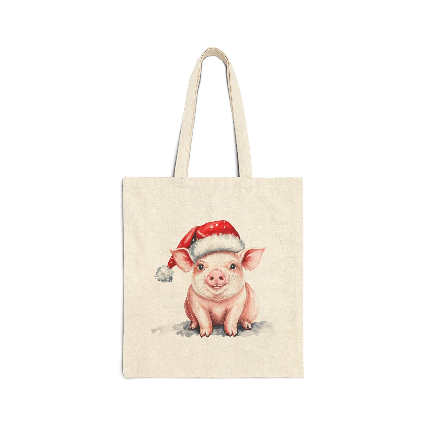 Festive Piggy Tote Bag with Santa Hat, Cute Canvas Bag for Shopping, Gifts, Beach, Holiday Decor, Animal Lover Merchandise