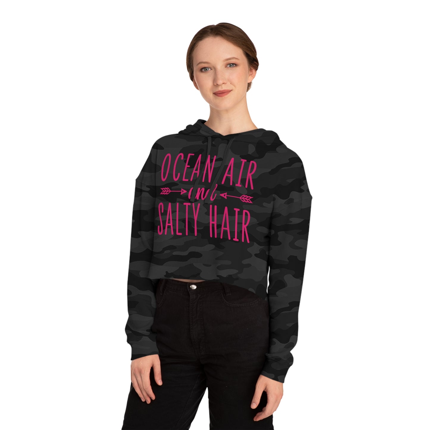Woman's Cropped Hoodie - Ocean Air and Salty Hair -