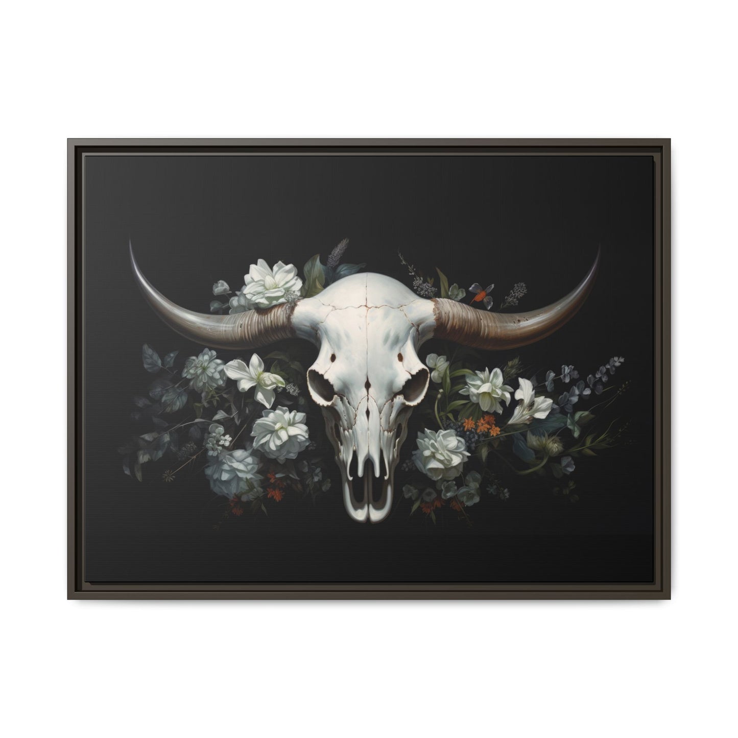 Bull Skull Wall Art, Framed Matte Canvas Print