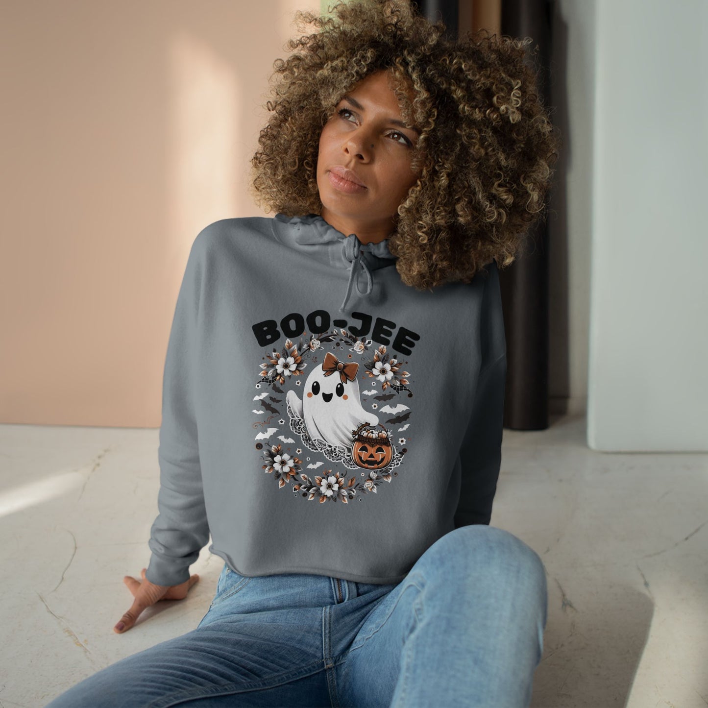 Boo-tiful & Boo-Jee Crop Hoodie, Halloween Hoodie, Ghost Graphic Sweatshirt, Cozy Fall Gift, Trendy Cropped Pullover