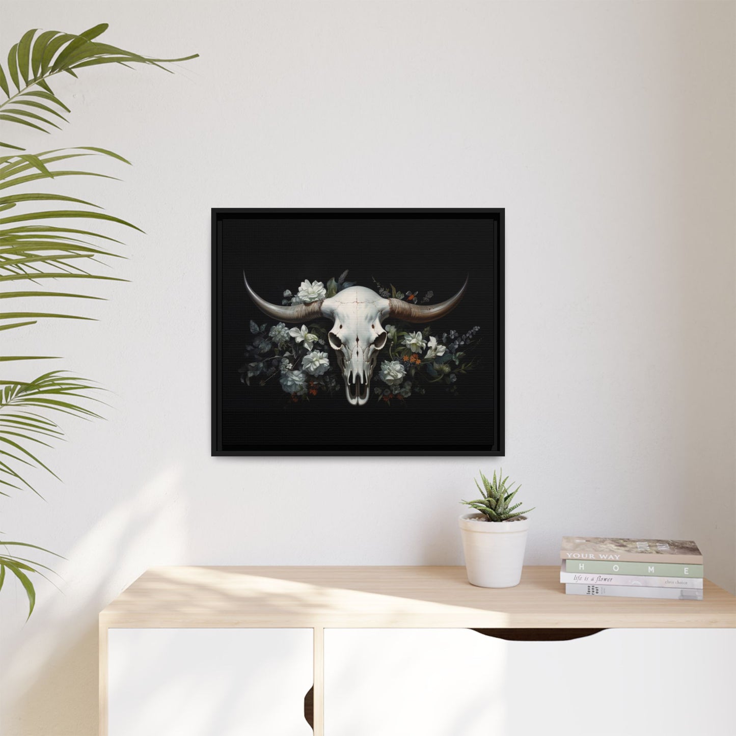 Bull Skull Wall Art, Framed Matte Canvas Print