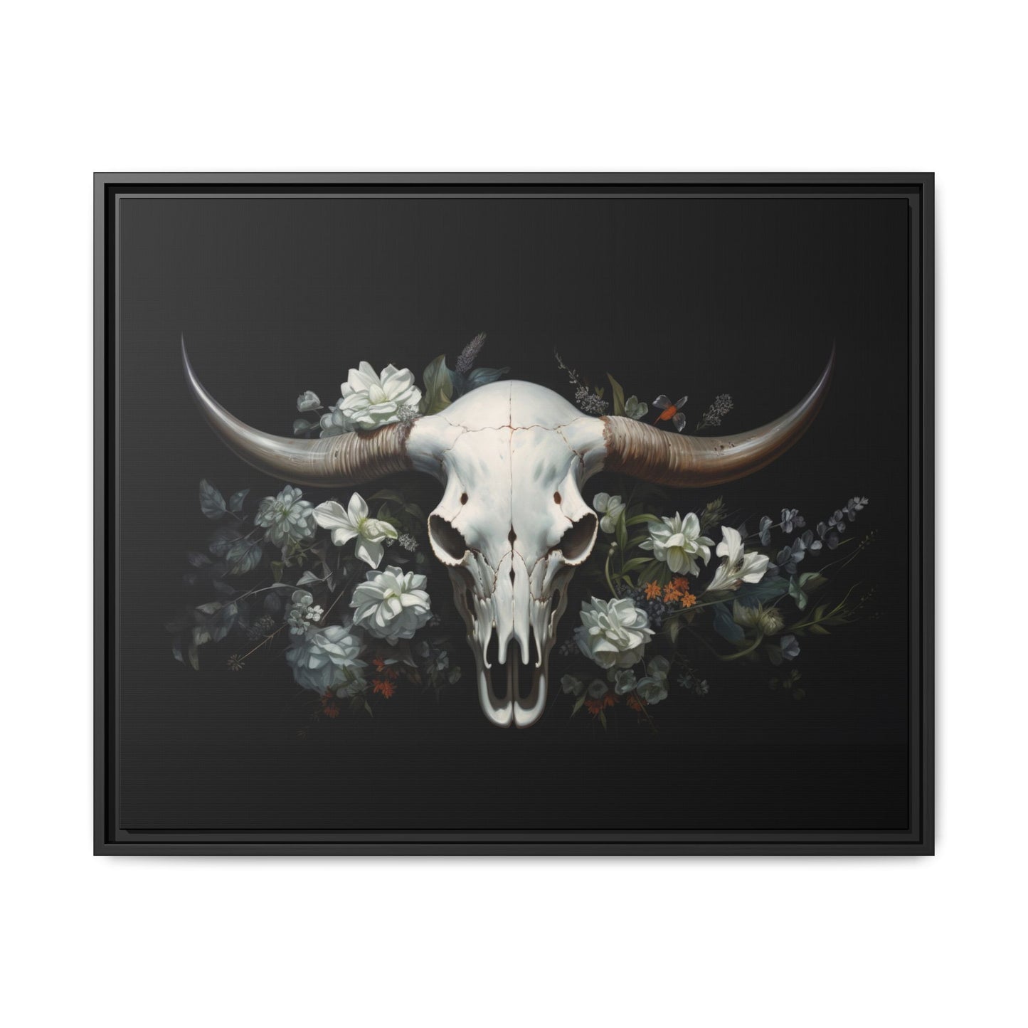 Bull Skull Wall Art, Framed Matte Canvas Print