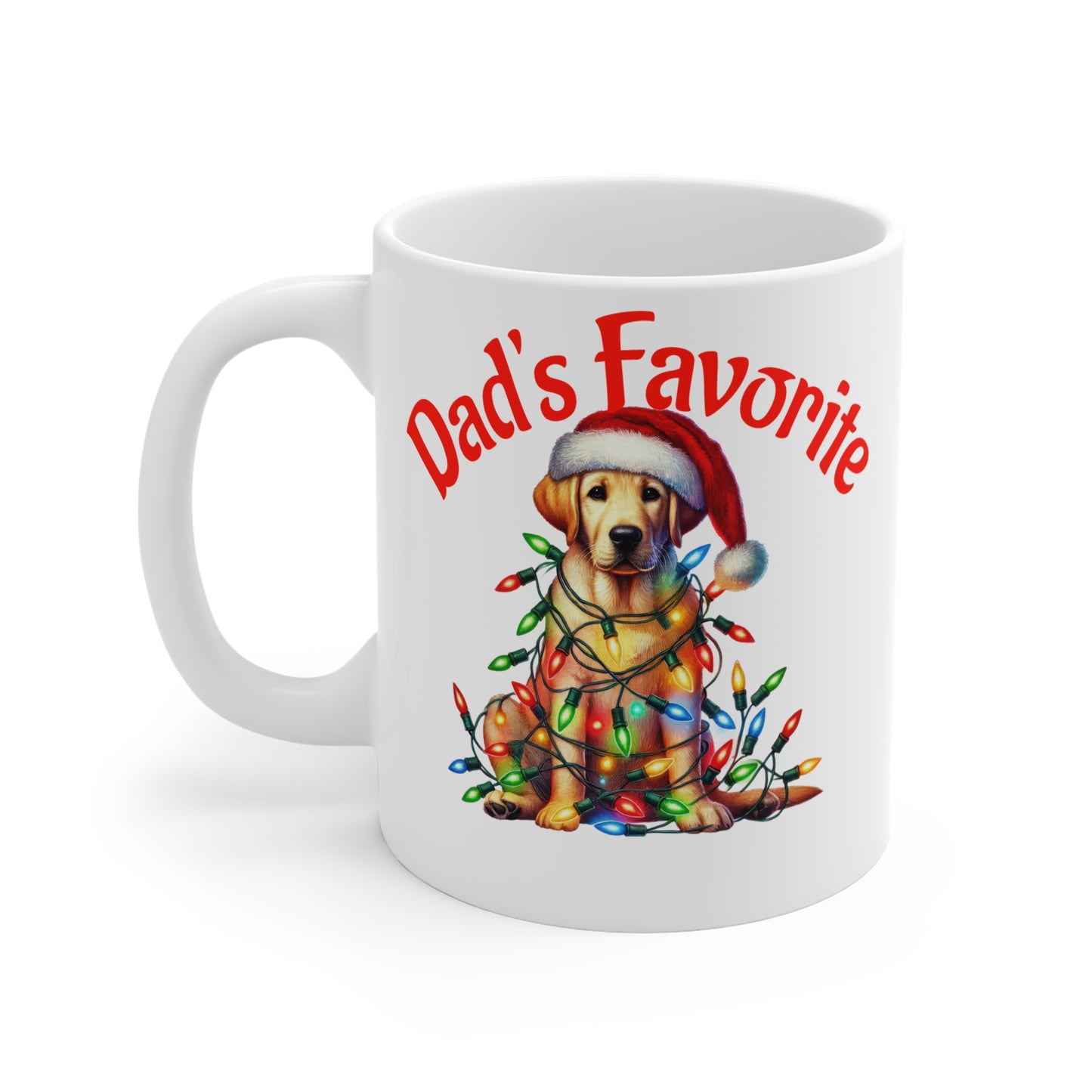 Dad's  Favorite 11oz Christmas Dog Mug - Cute Labrador with Holiday Lights