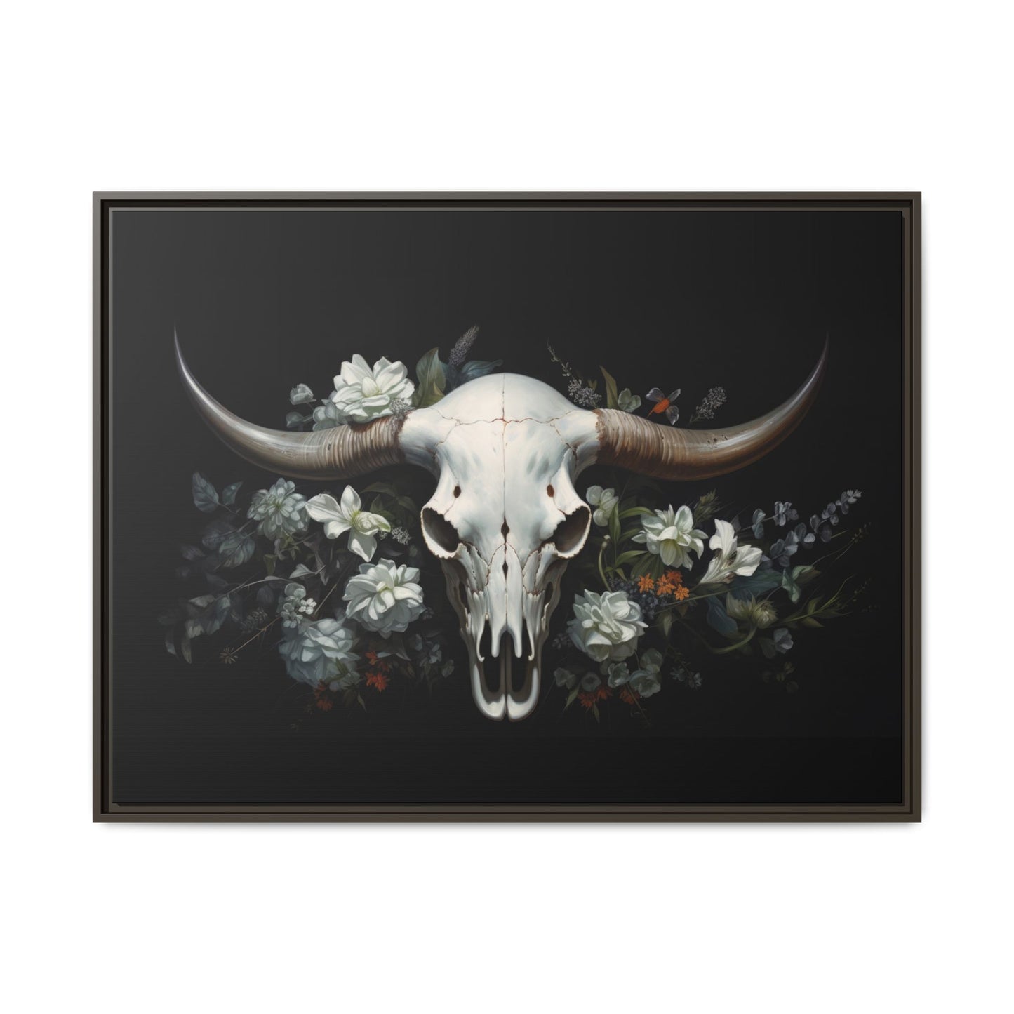 Bull Skull Wall Art, Framed Matte Canvas Print