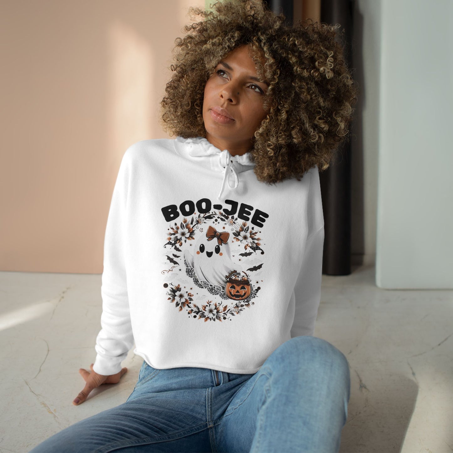 Boo-tiful & Boo-Jee Crop Hoodie, Halloween Hoodie, Ghost Graphic Sweatshirt, Cozy Fall Gift, Trendy Cropped Pullover