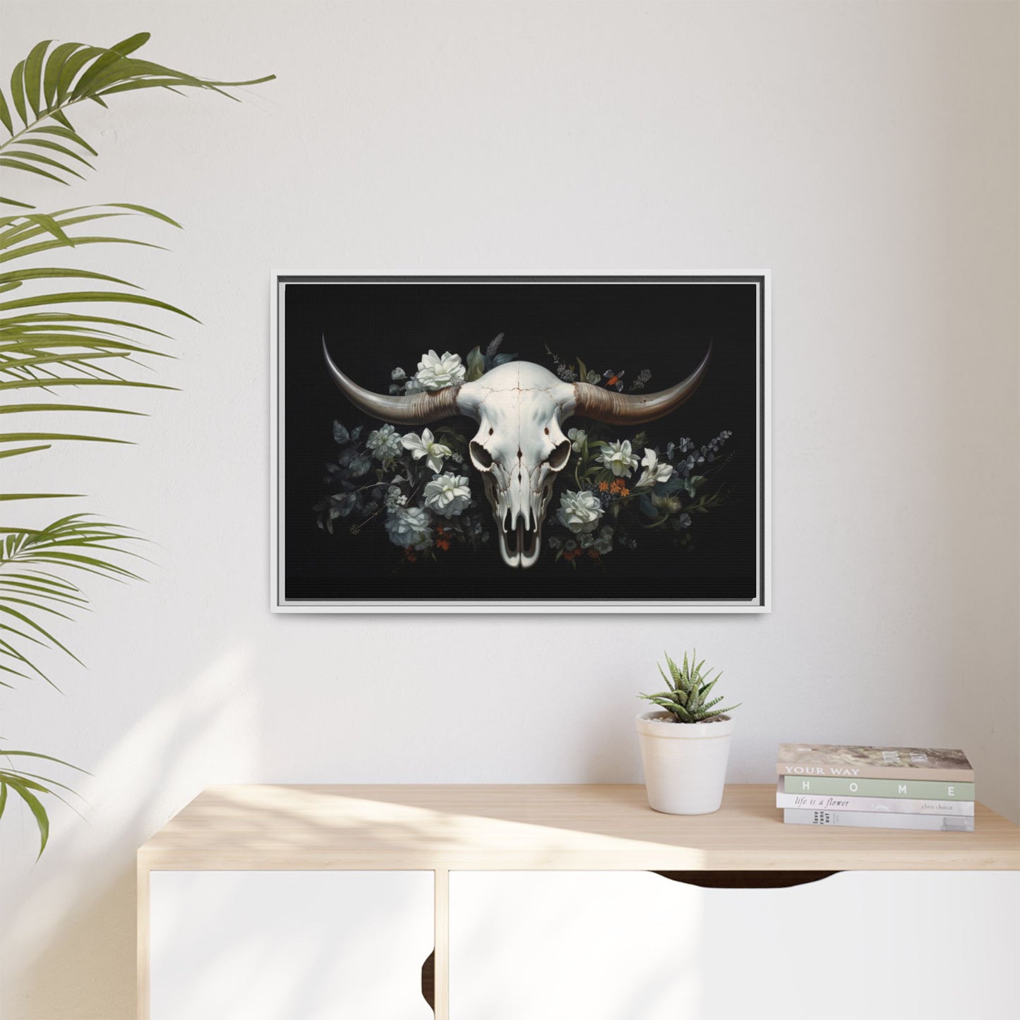 Bull Skull Wall Art, Framed Matte Canvas Print
