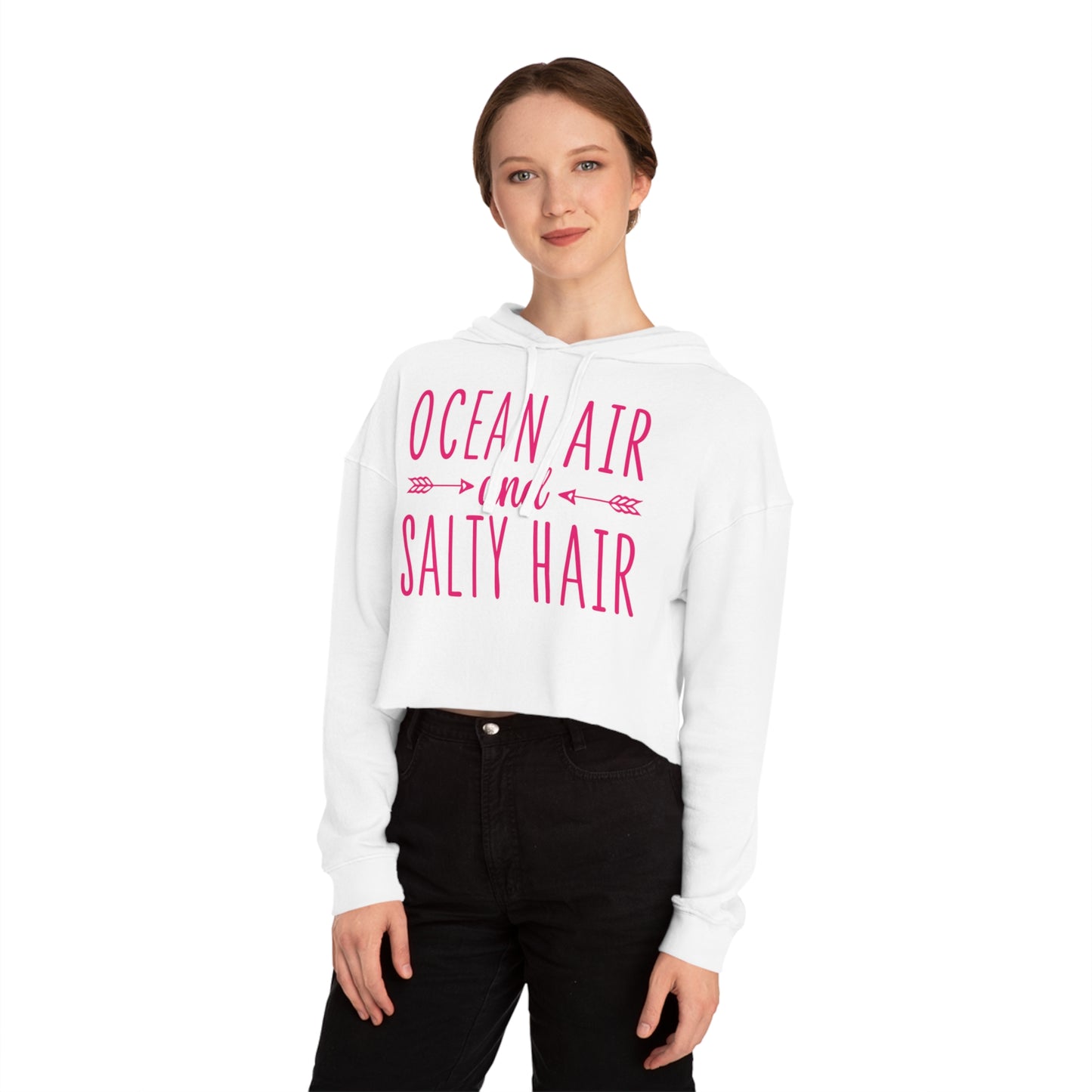 Woman's Cropped Hoodie - Ocean Air and Salty Hair -