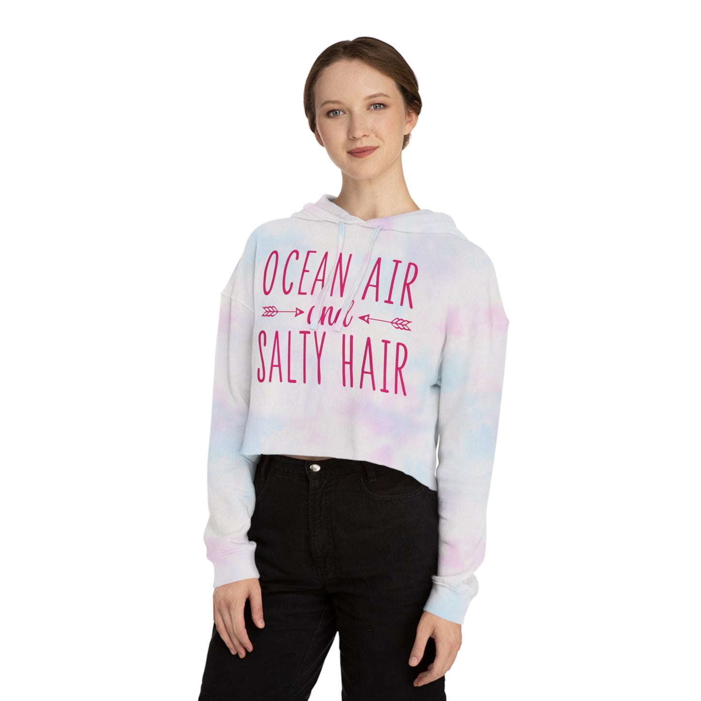 Woman's Cropped Hoodie - Ocean Air and Salty Hair -