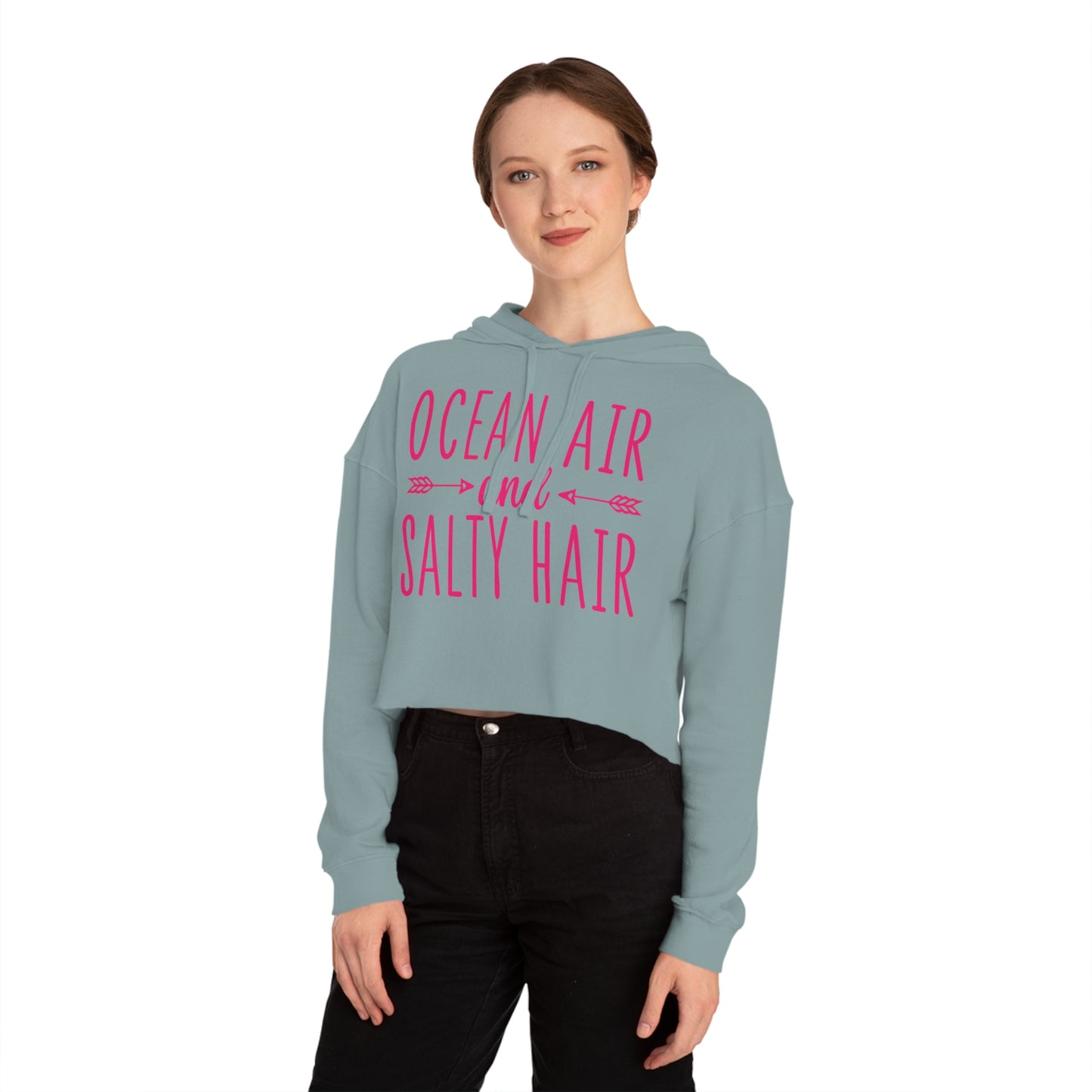 Woman's Cropped Hoodie - Ocean Air and Salty Hair -