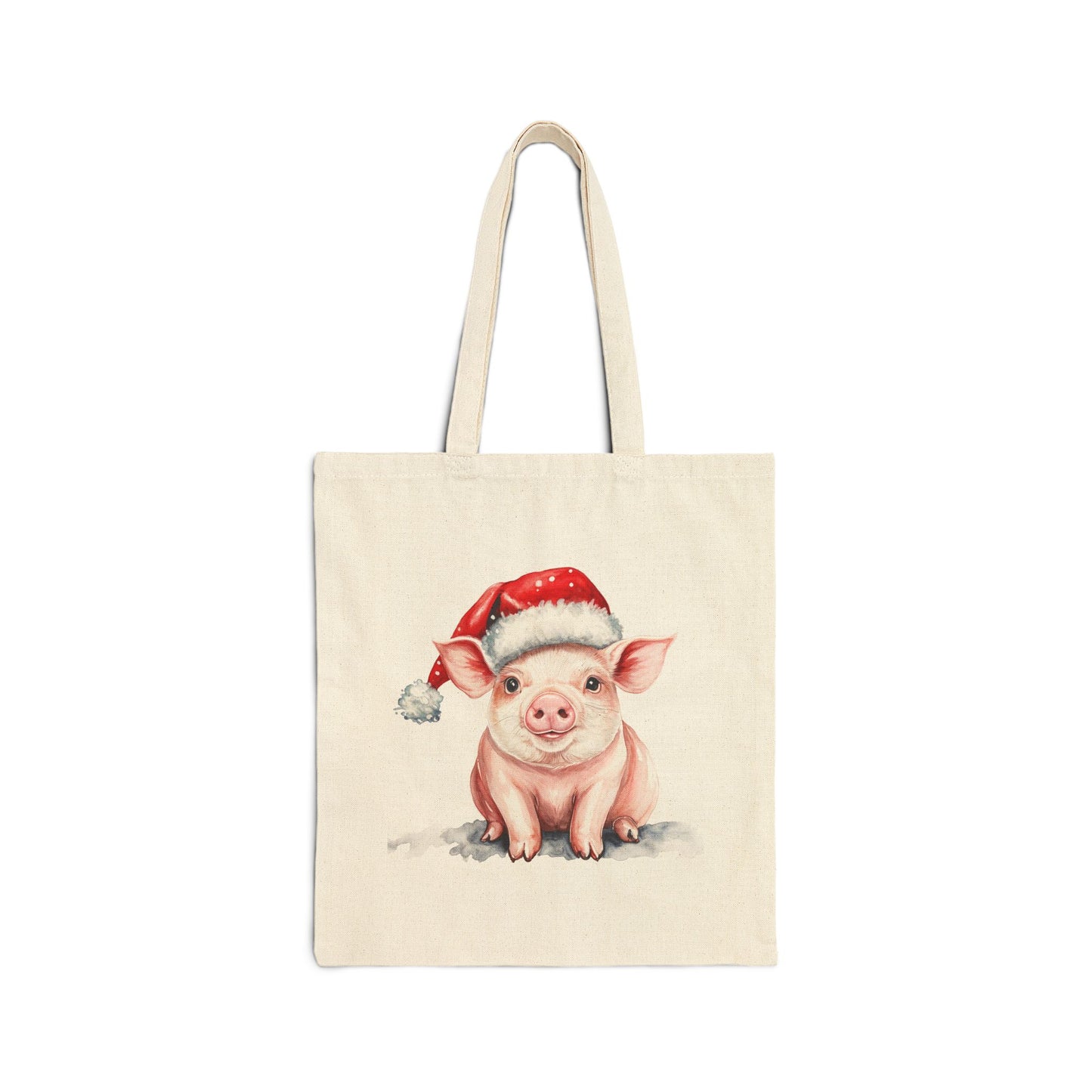 Festive Piggy Tote Bag with Santa Hat, Cute Canvas Bag for Shopping, Gifts, Beach, Holiday Decor, Animal Lover Merchandise
