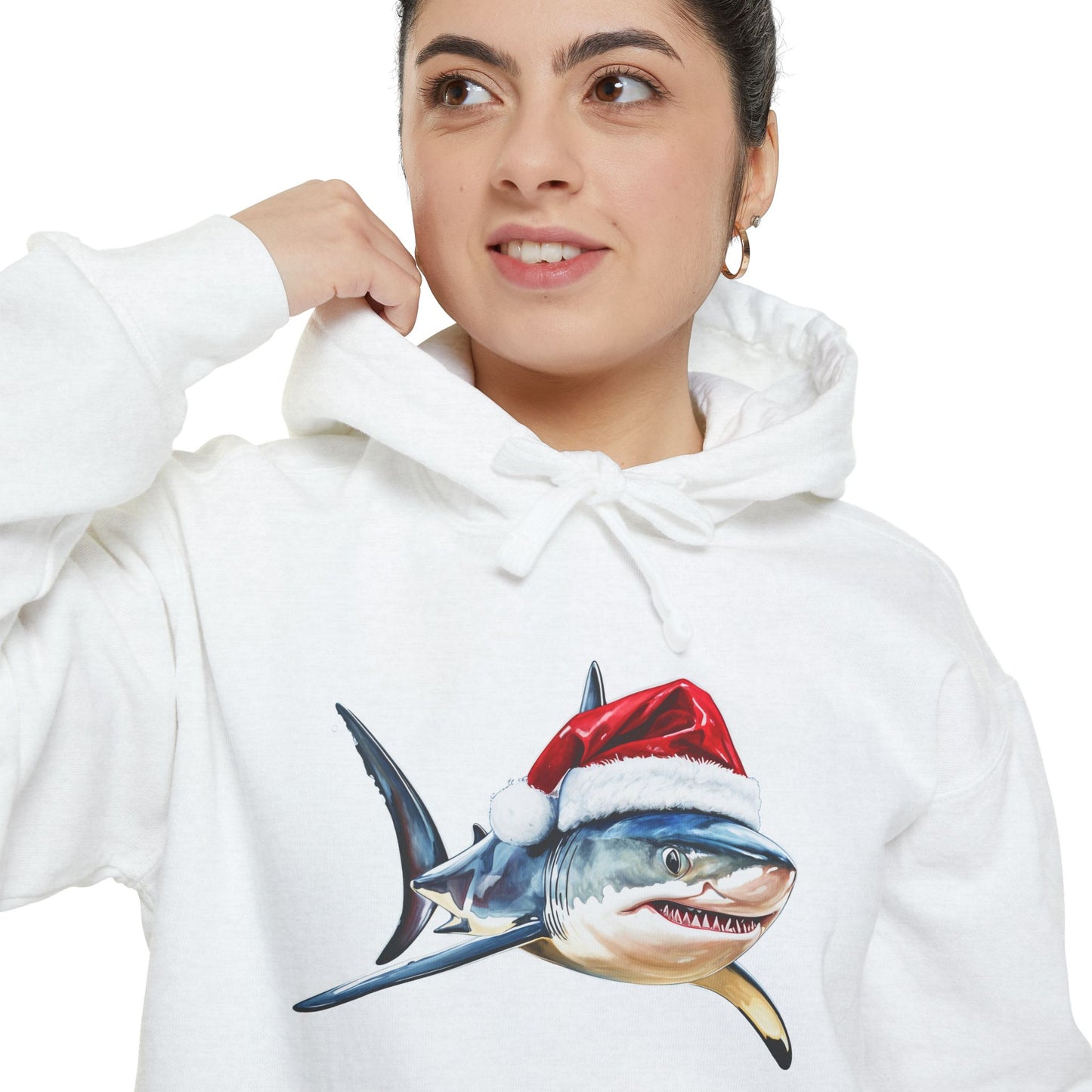 Festive Shark Hoodie, Unisex Holiday Apparel, Cute Christmas Gift, Casual Winter Fashion, Cozy Beachwear