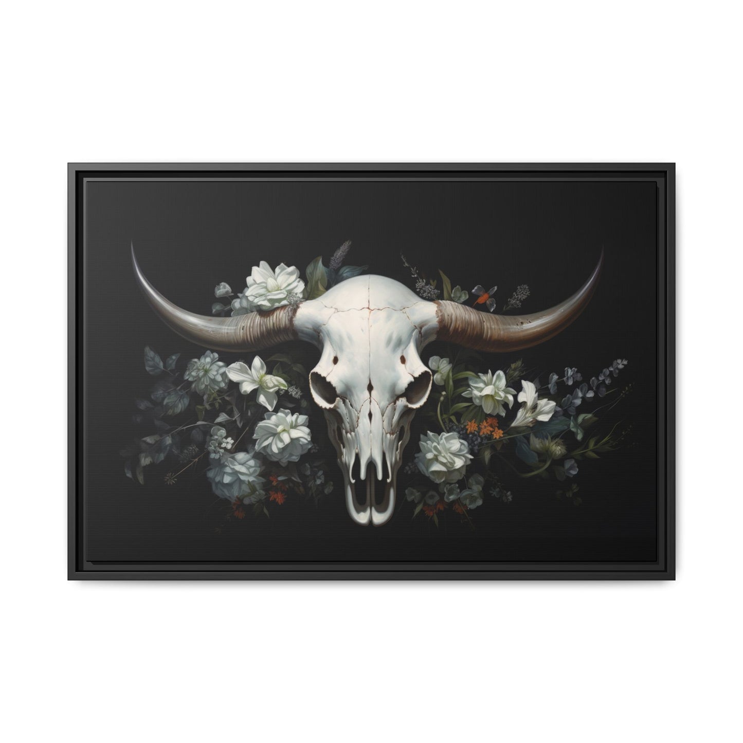Bull Skull Wall Art, Framed Matte Canvas Print