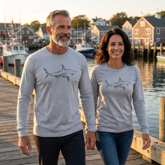 Shark Sketch Long Sleeve Tee — Hand-Drawn Ocean Graphic Shirt