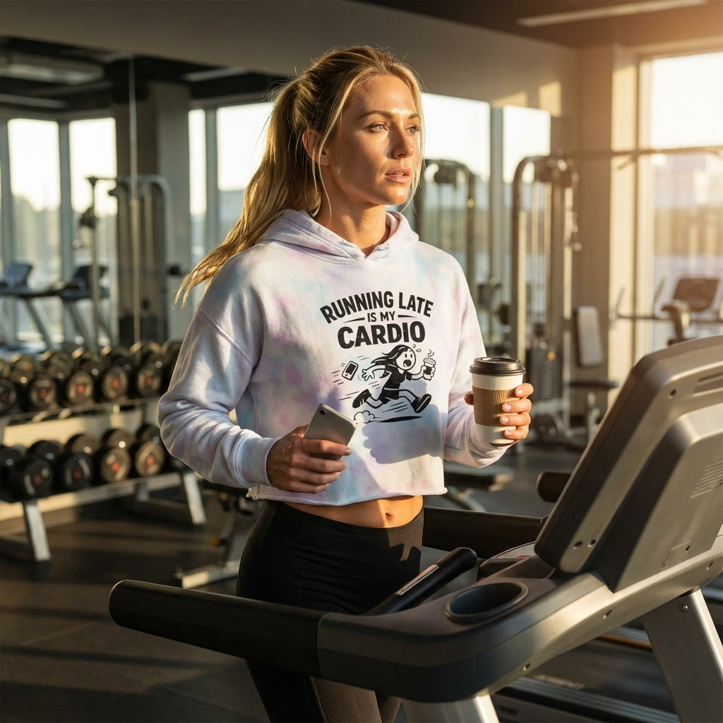 Running Late Is My Cardio Cropped Hoodie | Funny Running Graphic