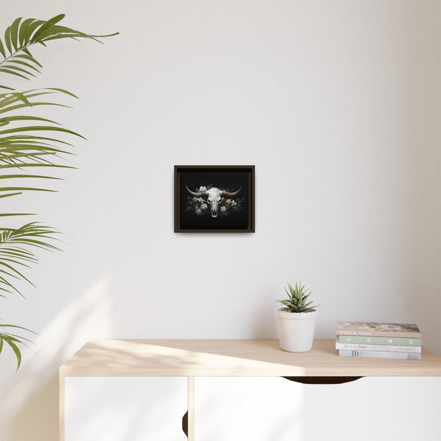 Bull Skull Wall Art, Framed Matte Canvas Print