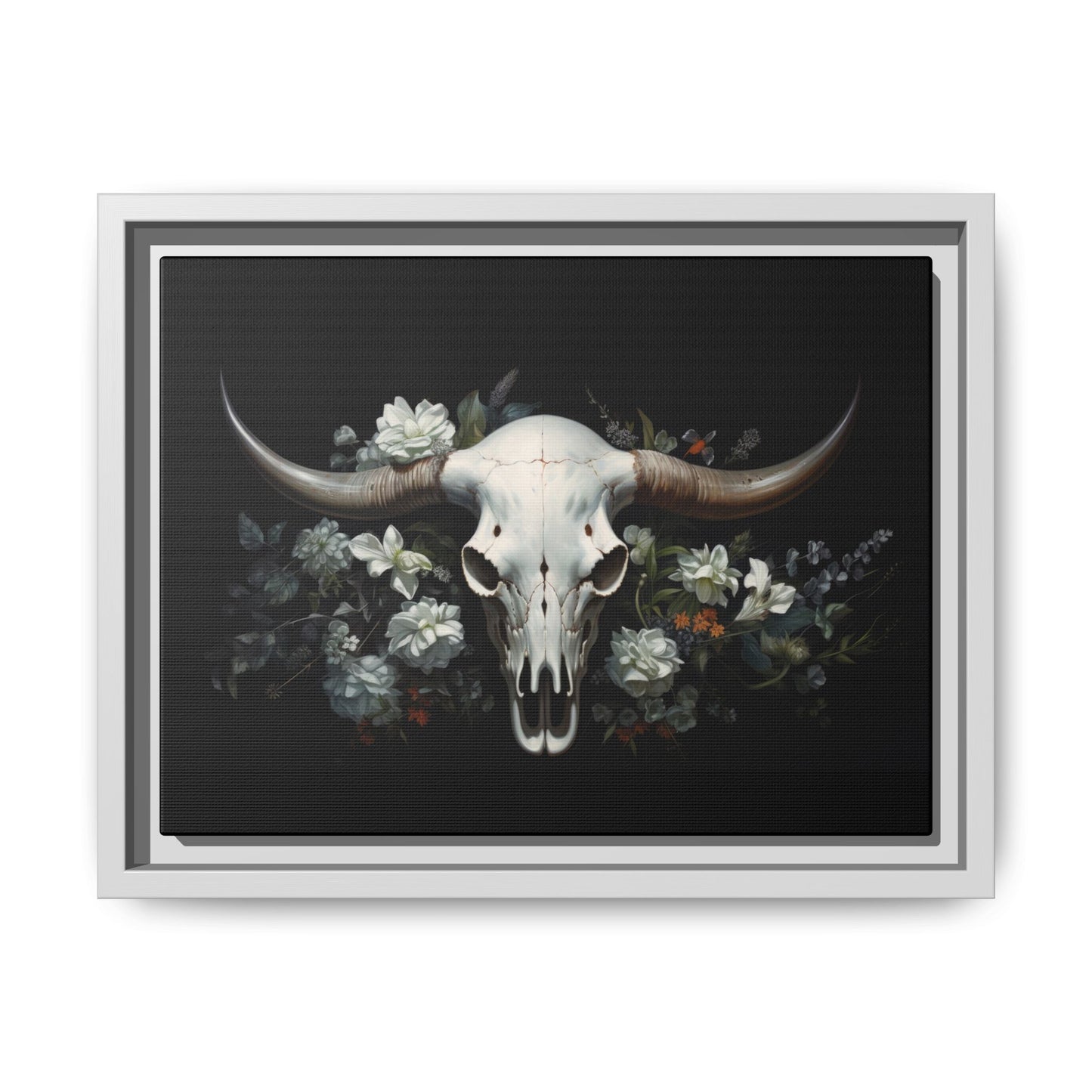 Bull Skull Wall Art, Framed Matte Canvas Print