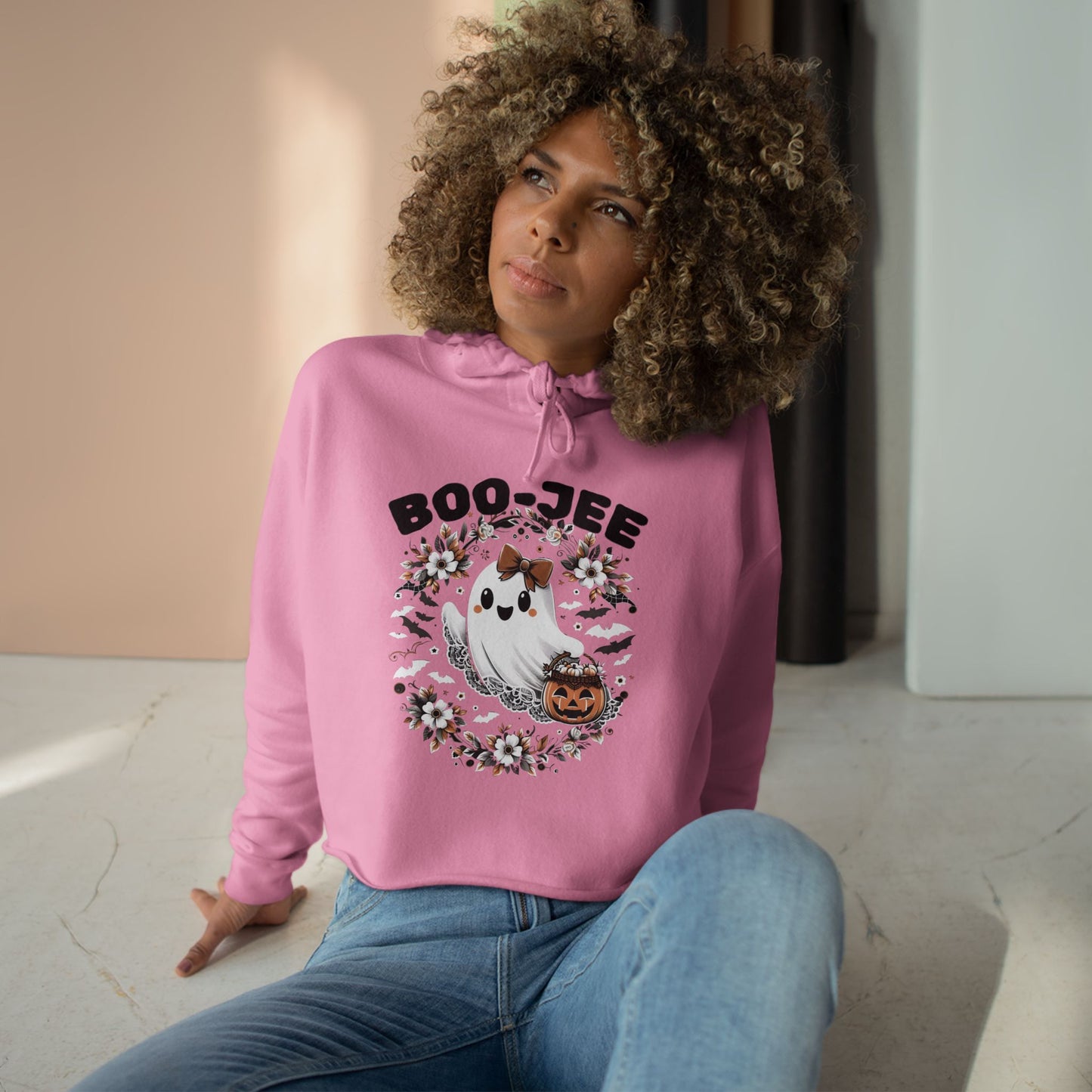 Boo-tiful & Boo-Jee Crop Hoodie, Halloween Hoodie, Ghost Graphic Sweatshirt, Cozy Fall Gift, Trendy Cropped Pullover