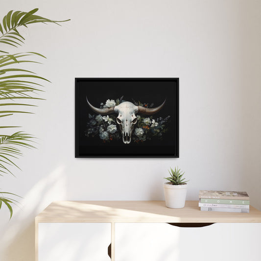 Bull Skull Wall Art, Framed Matte Canvas Print