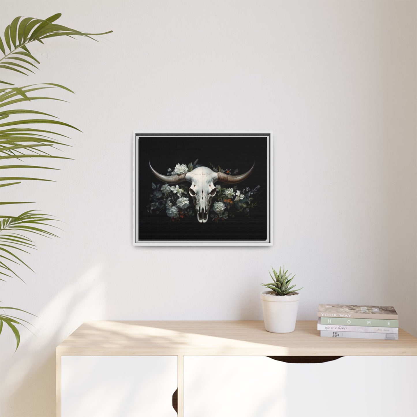 Bull Skull Wall Art, Framed Matte Canvas Print