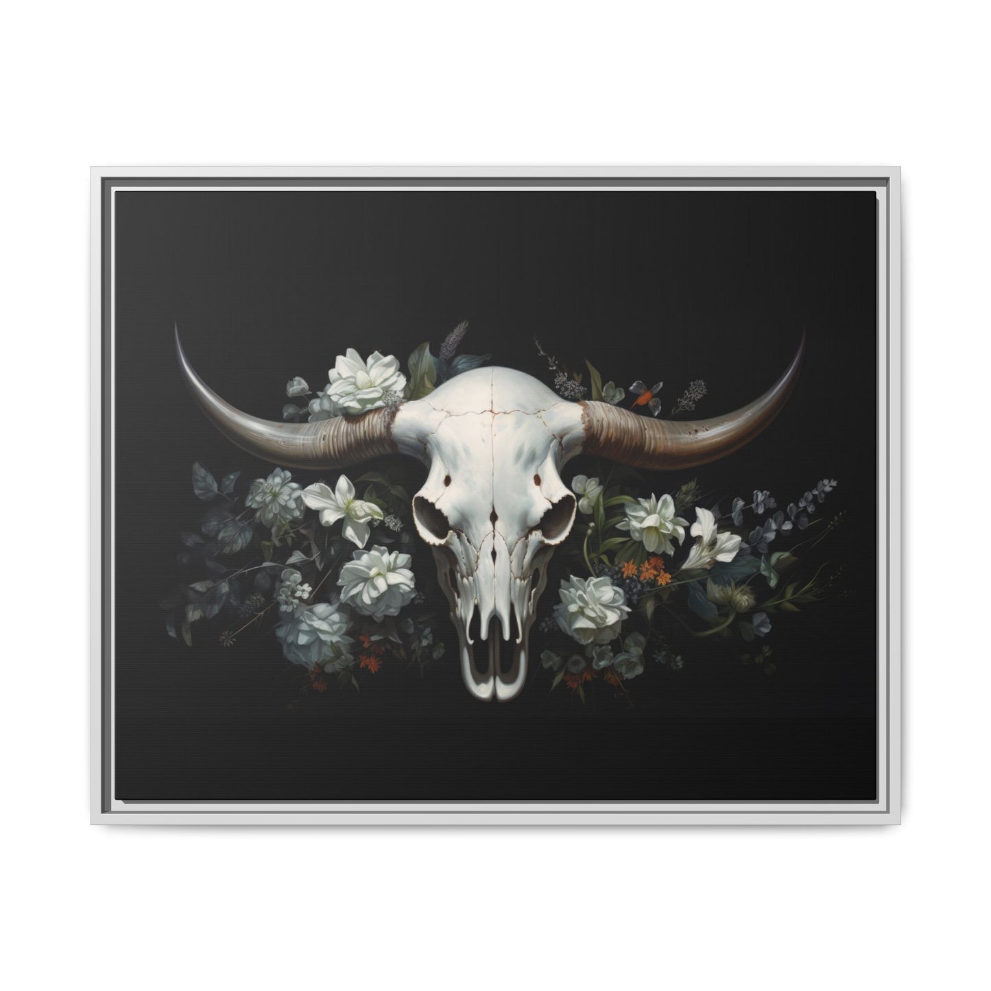 Bull Skull Wall Art, Framed Matte Canvas Print
