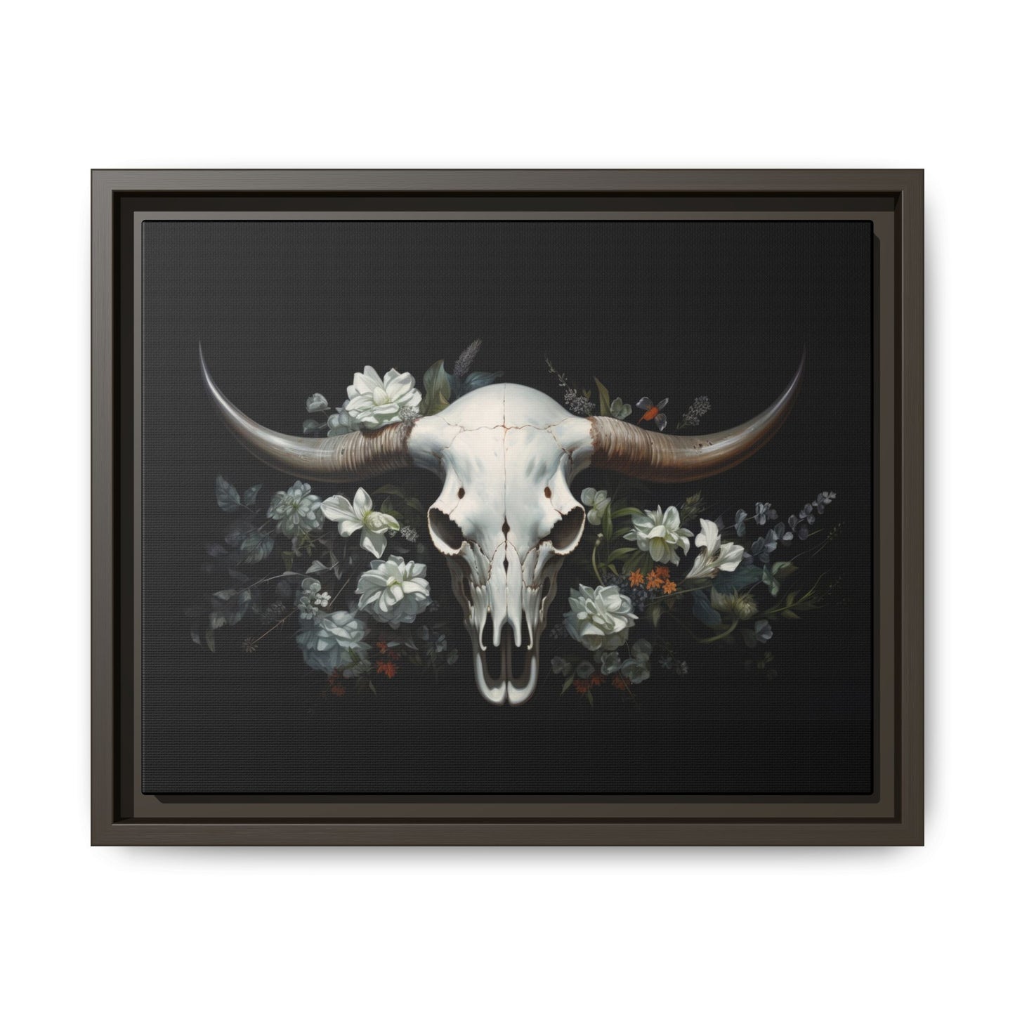 Bull Skull Wall Art, Framed Matte Canvas Print