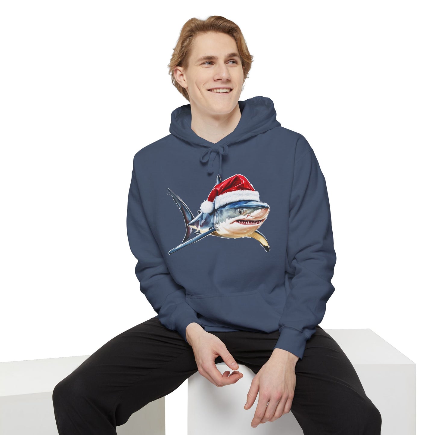 Festive Shark Hoodie, Unisex Holiday Apparel, Cute Christmas Gift, Casual Winter Fashion, Cozy Beachwear