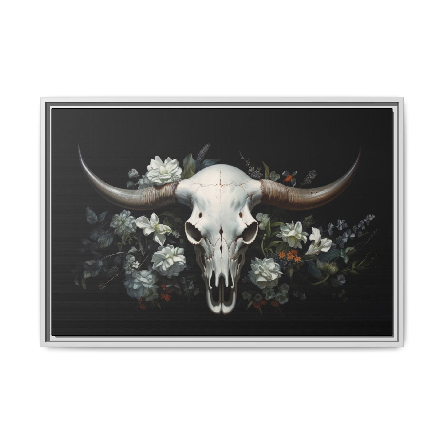 Bull Skull Wall Art, Framed Matte Canvas Print