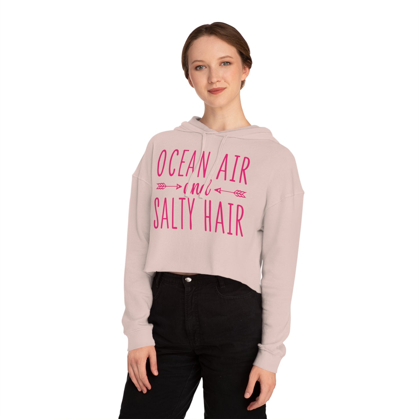 Woman's Cropped Hoodie - Ocean Air and Salty Hair -