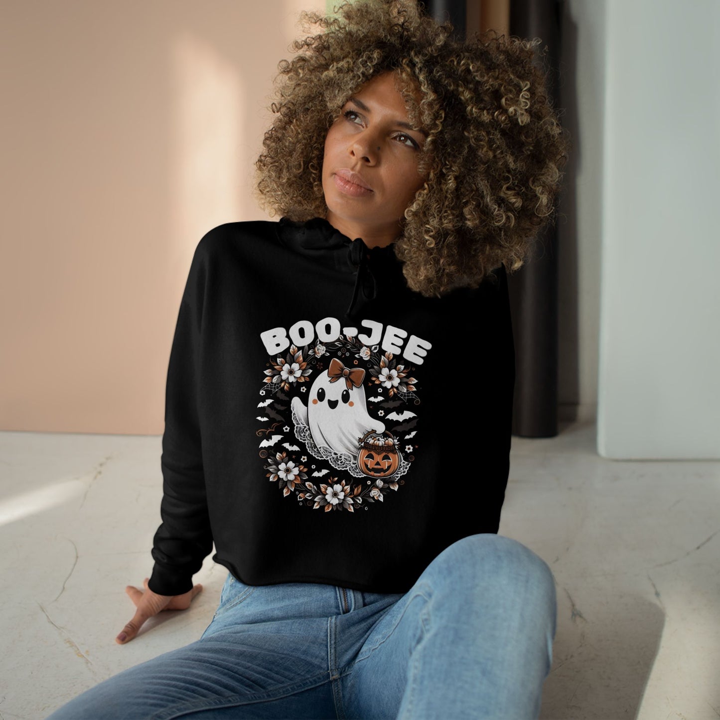Boo-tiful & Boo-Jee Crop Hoodie, Halloween Hoodie, Ghost Graphic Sweatshirt, Cozy Fall Gift, Trendy Cropped Pullover