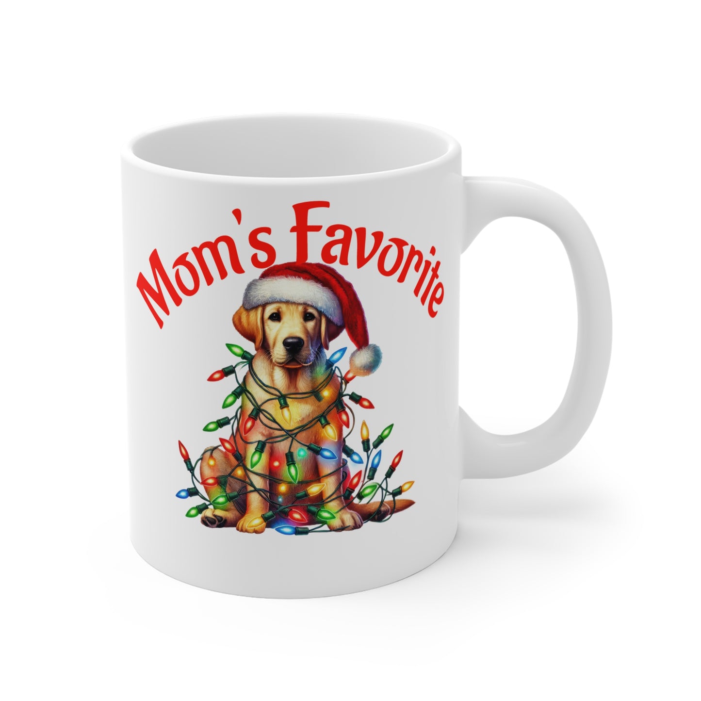 Mom's Favorite 11oz Christmas Dog Mug - Cute Labrador with Holiday Lights