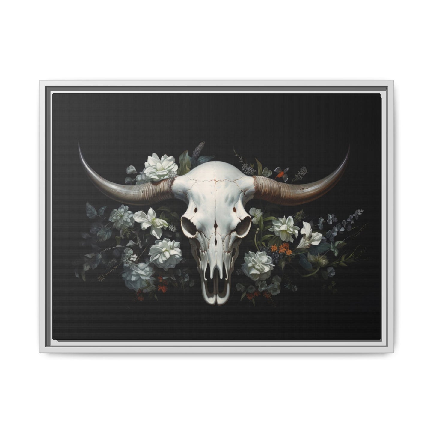 Bull Skull Wall Art, Framed Matte Canvas Print