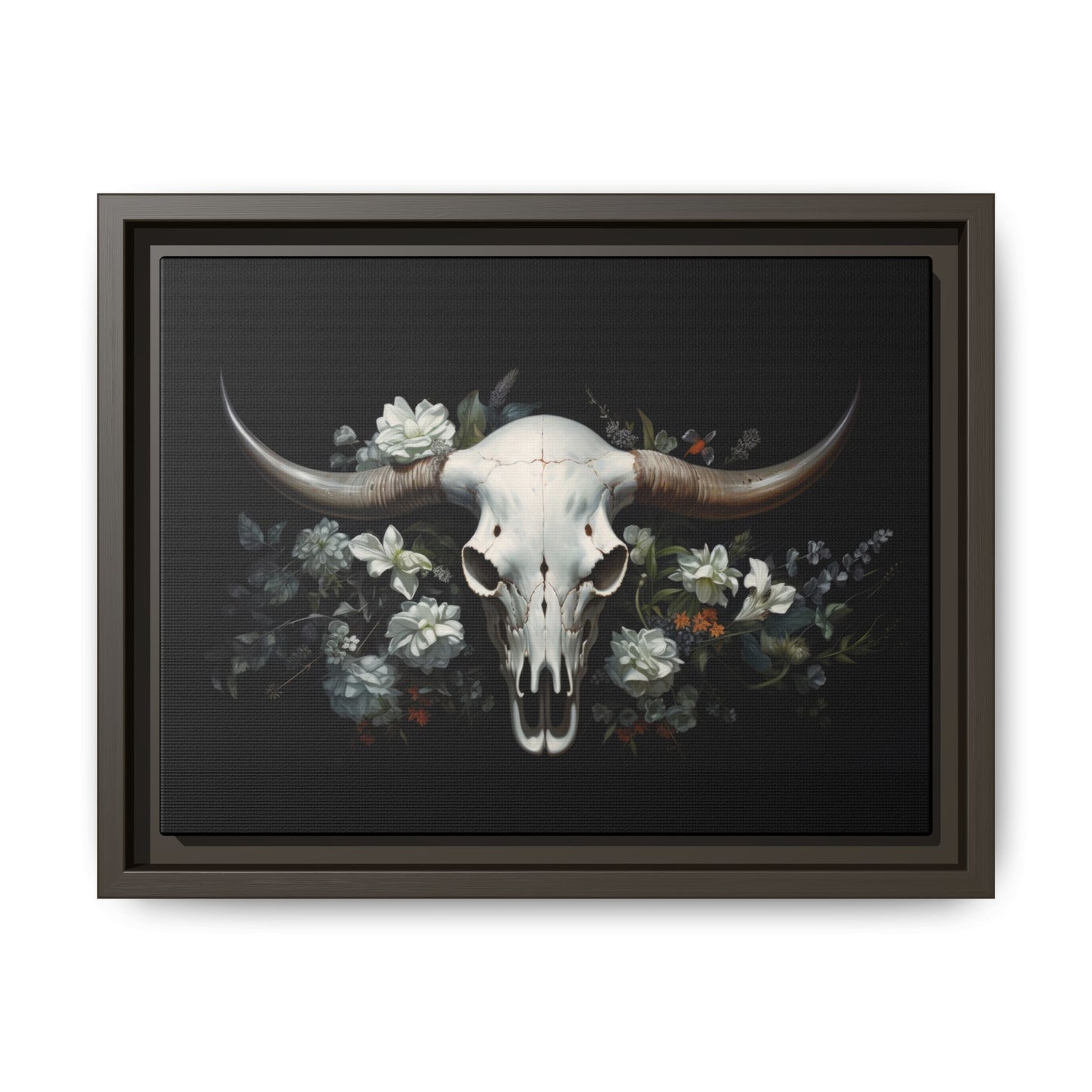 Bull Skull Wall Art, Framed Matte Canvas Print
