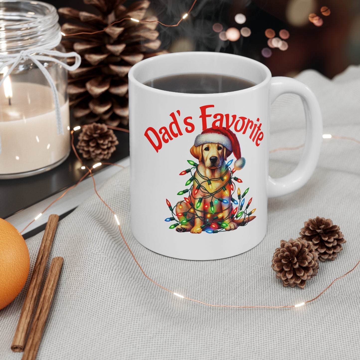 Dad's  Favorite 11oz Christmas Dog Mug - Cute Labrador with Holiday Lights