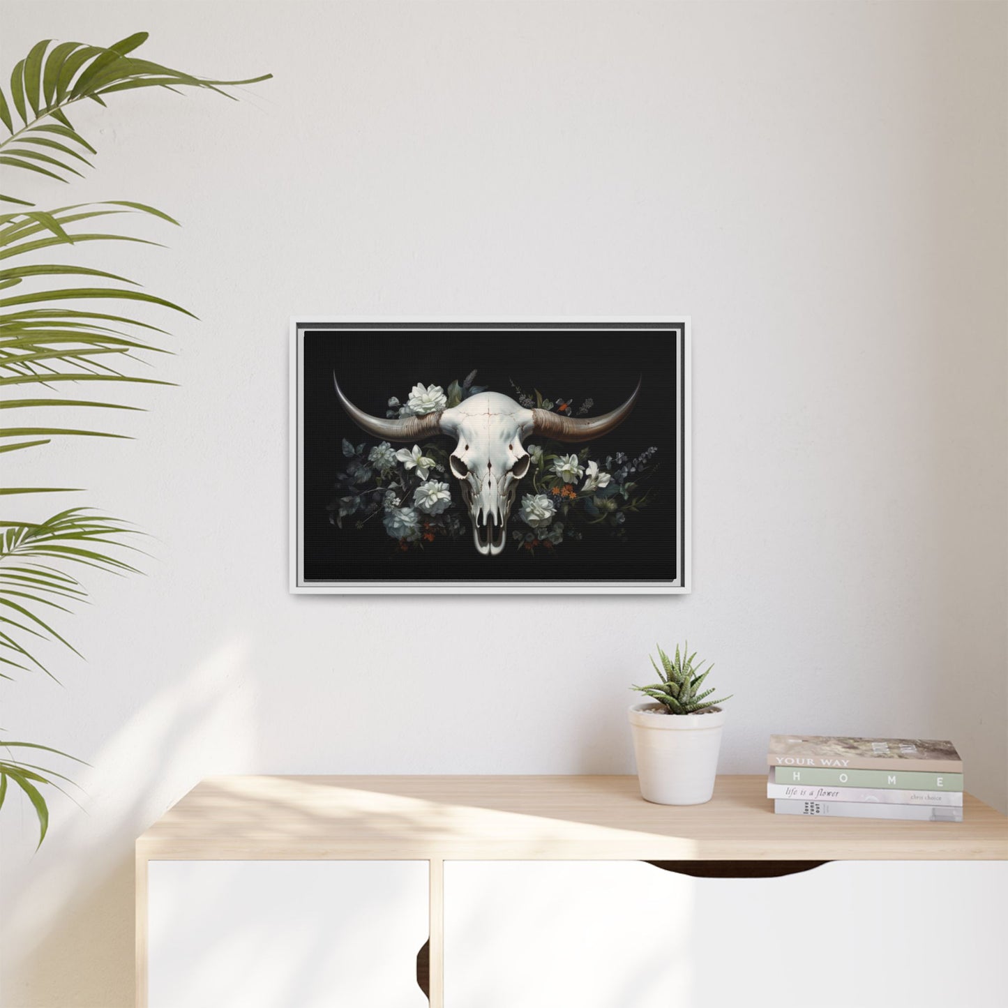 Bull Skull Wall Art, Framed Matte Canvas Print