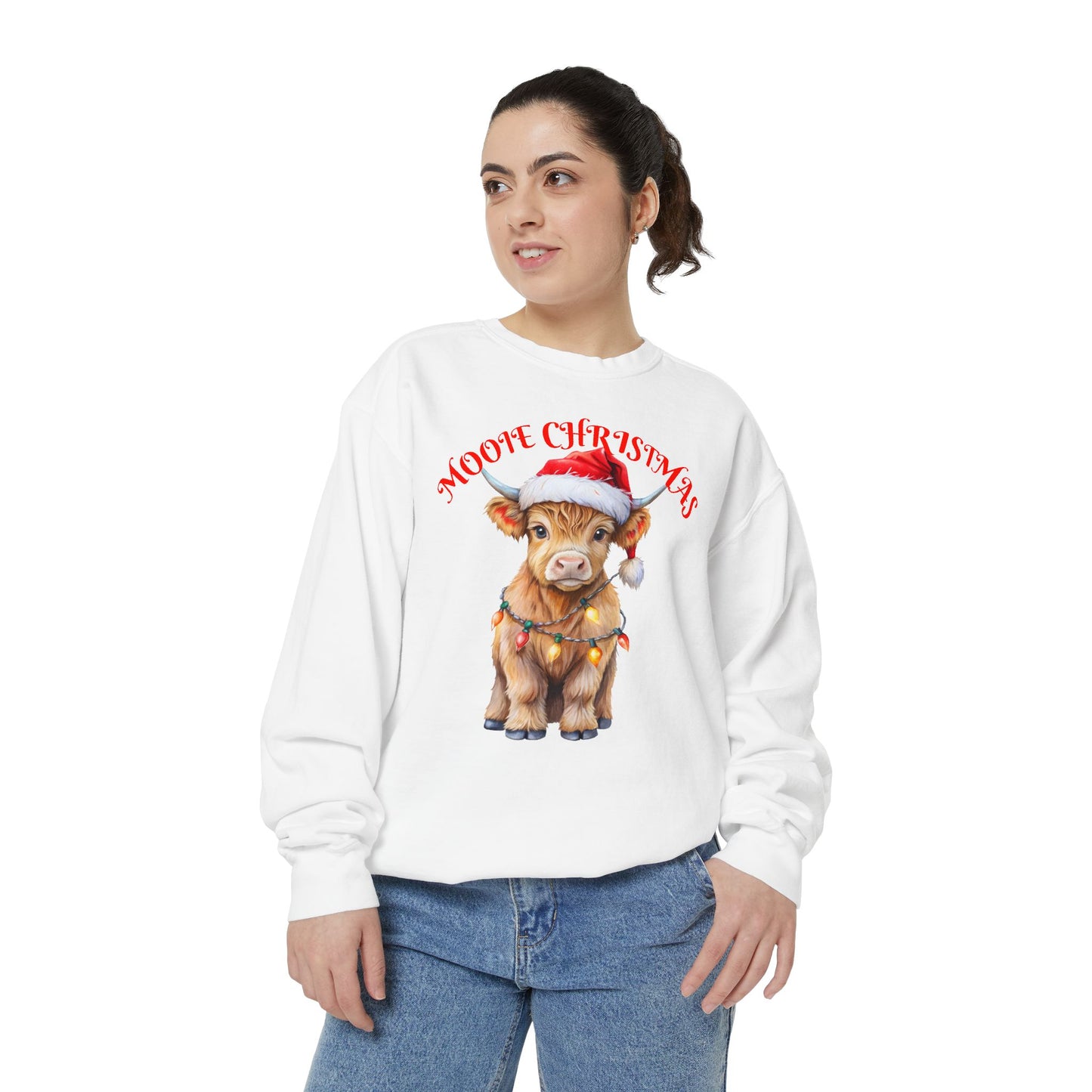 Christmas Cow Sweatshirt — "Mooie Christmas" Cute Holiday Crewneck