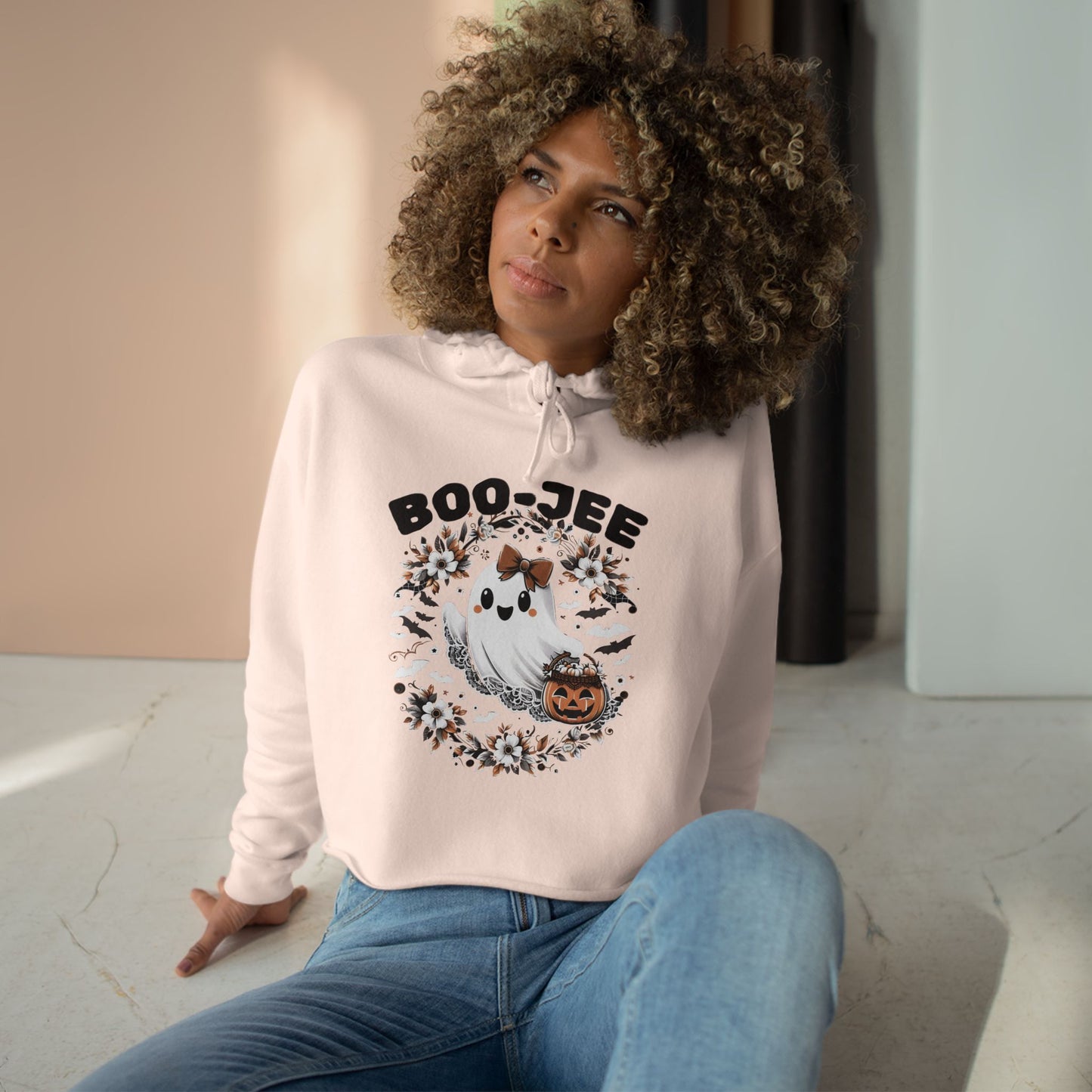 Boo-tiful & Boo-Jee Crop Hoodie, Halloween Hoodie, Ghost Graphic Sweatshirt, Cozy Fall Gift, Trendy Cropped Pullover