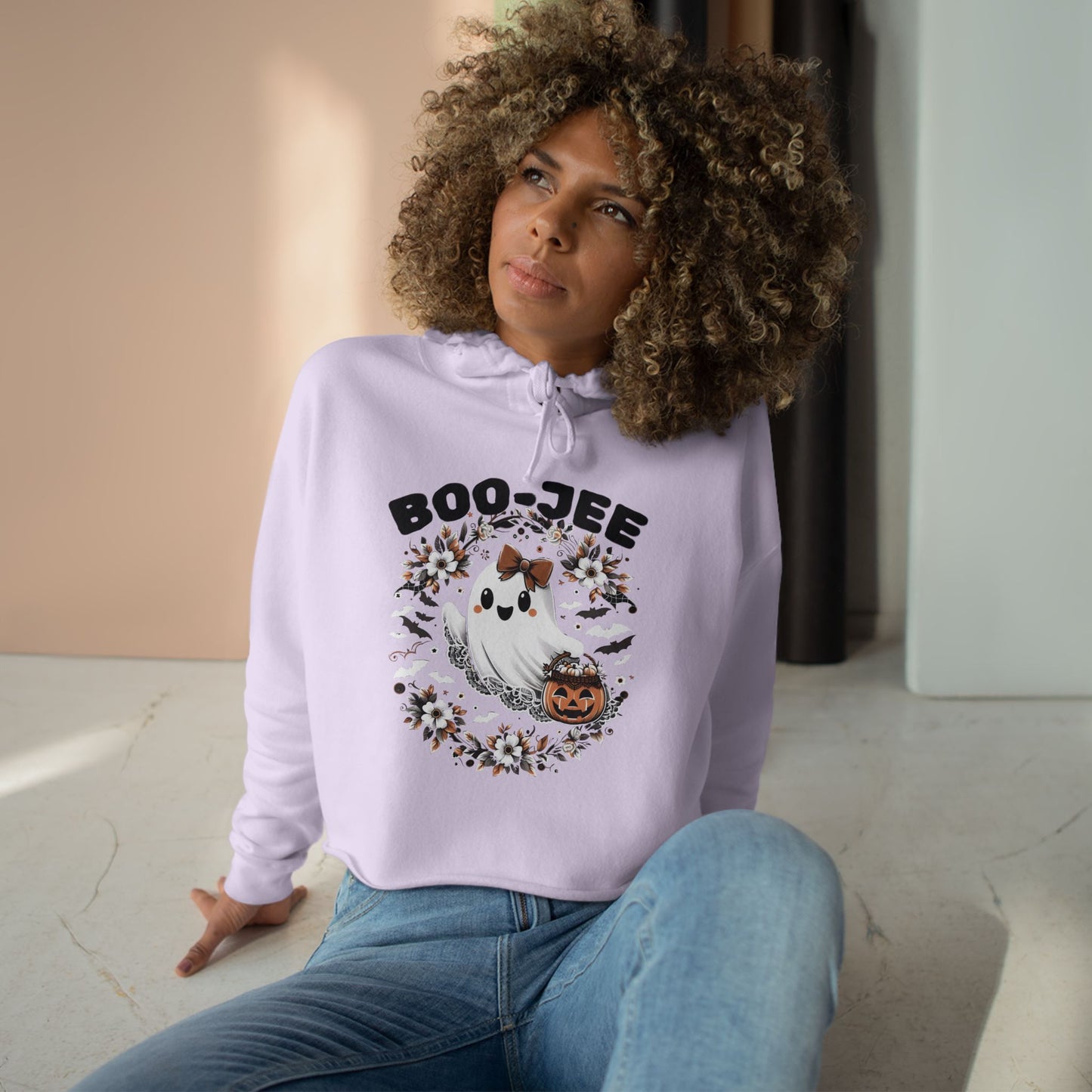Boo-tiful & Boo-Jee Crop Hoodie, Halloween Hoodie, Ghost Graphic Sweatshirt, Cozy Fall Gift, Trendy Cropped Pullover