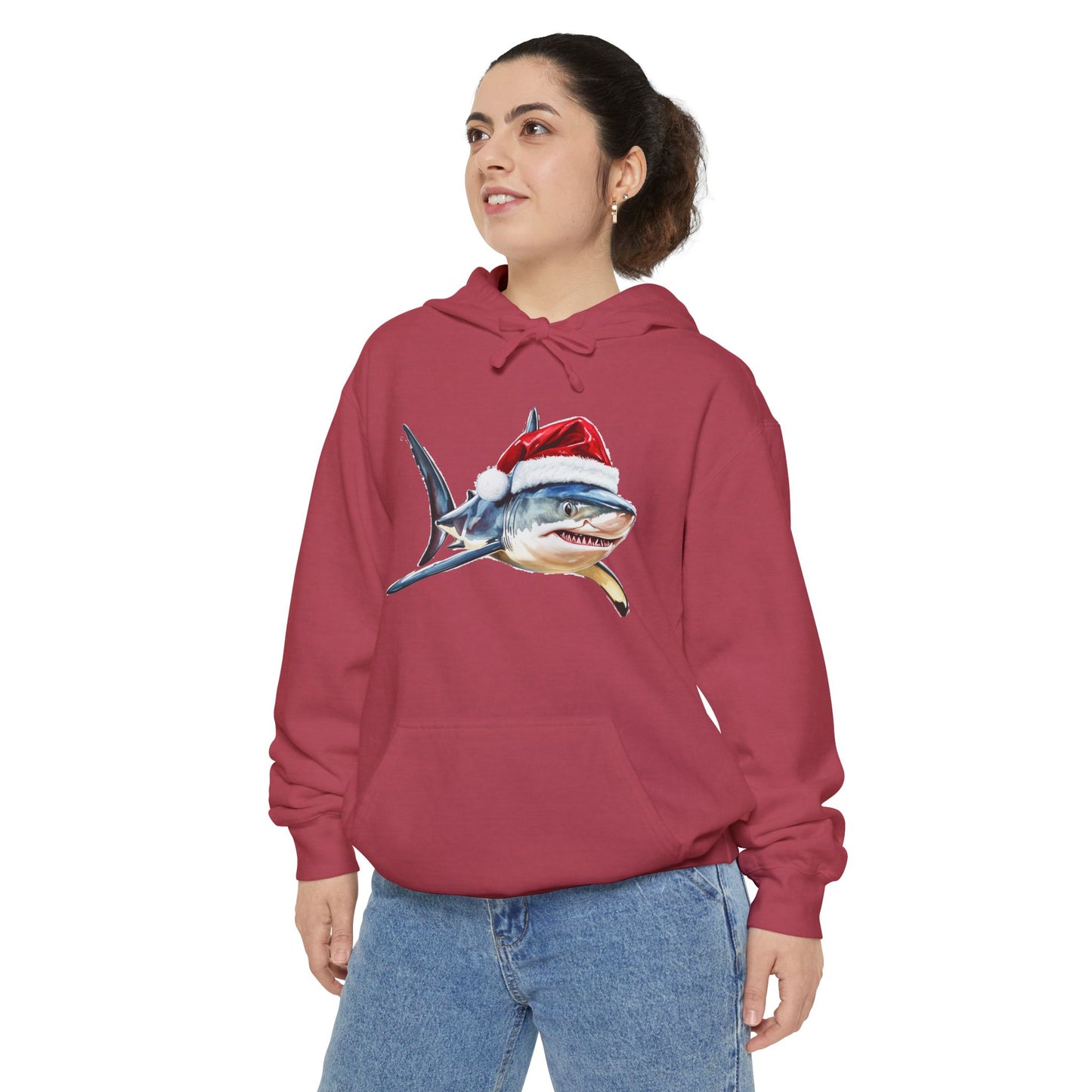 Festive Shark Hoodie, Unisex Holiday Apparel, Cute Christmas Gift, Casual Winter Fashion, Cozy Beachwear