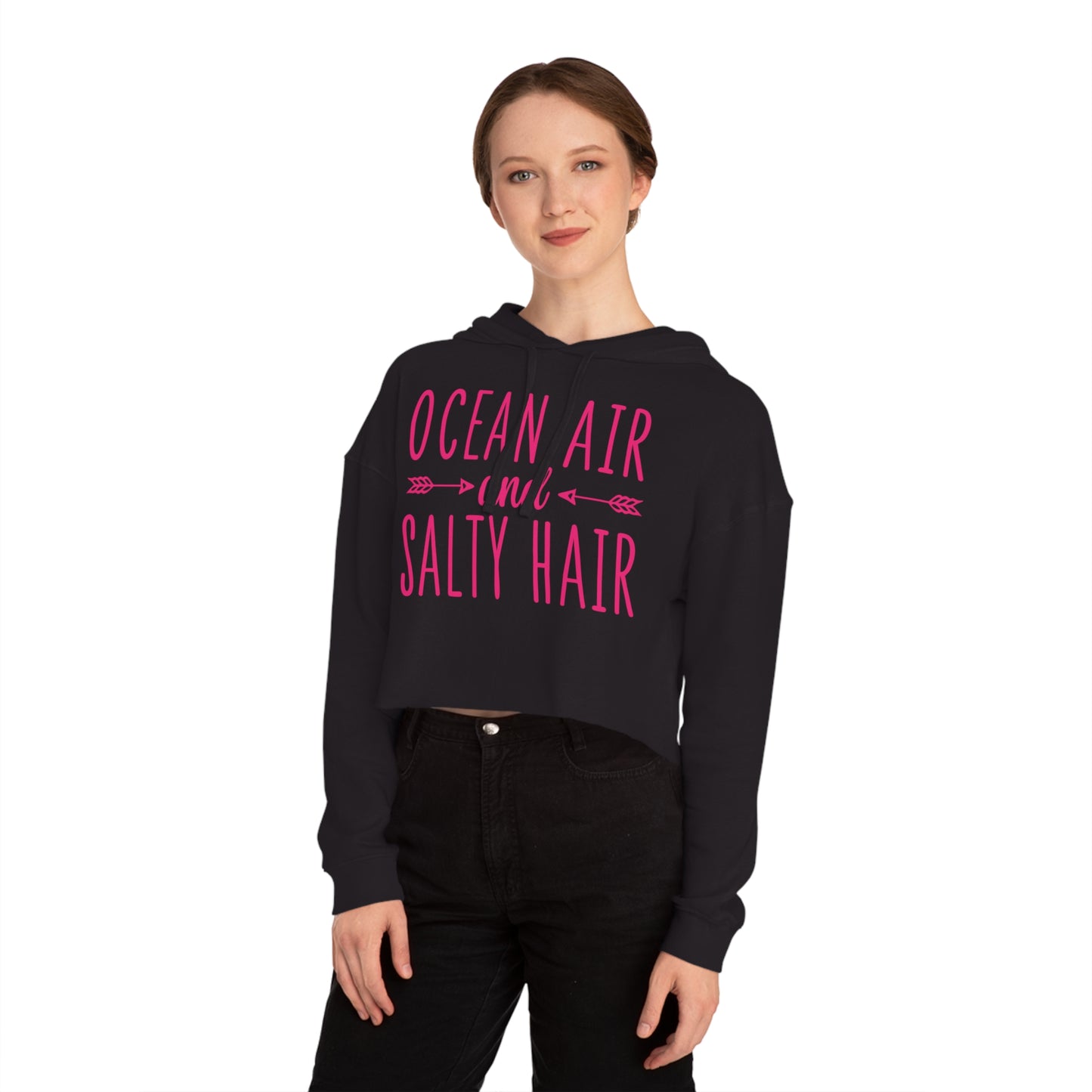 Woman's Cropped Hoodie - Ocean Air and Salty Hair -