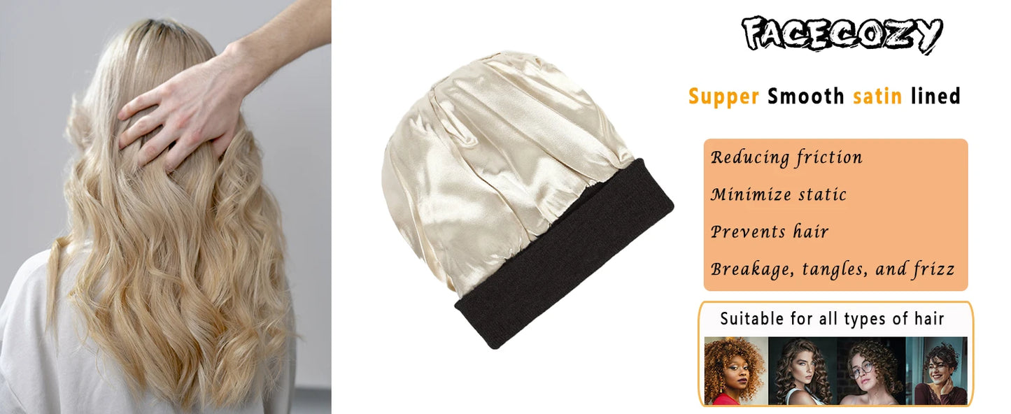 Satin Lined Anti Static Beanie for Women Winter No Static 2 Layer Knitted Hat