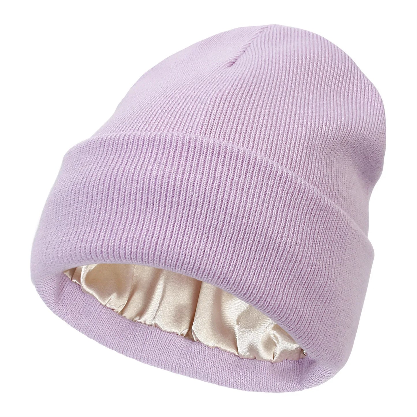 Satin Lined Anti Static Beanie for Women Winter No Static 2 Layer Knitted Hat