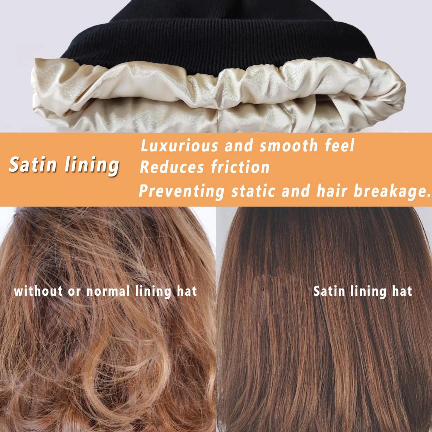Satin Lined Anti Static Beanie for Women Winter No Static 2 Layer Knitted Hat