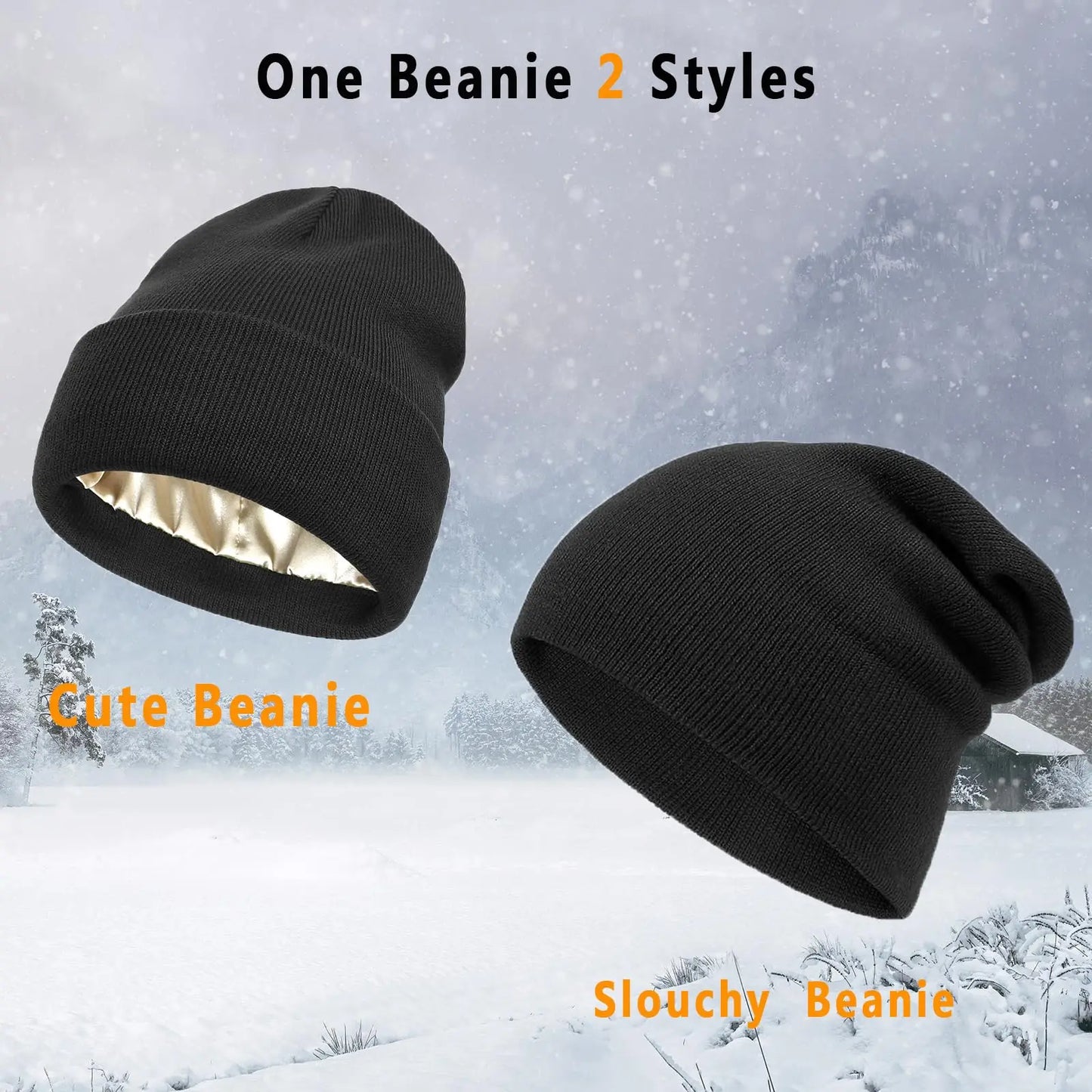 Satin Lined Anti Static Beanie for Women Winter No Static 2 Layer Knitted Hat